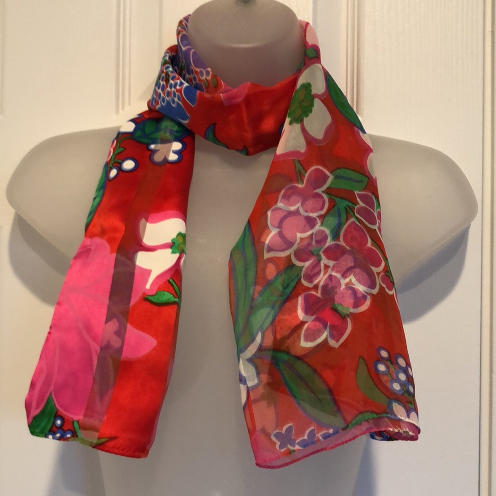 Floral Silk Scarf Tailored Oblong Scarf VTG - Picture 7 of 12